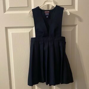 Navy V-Neck Jumper Sleeveless Pleated Dress